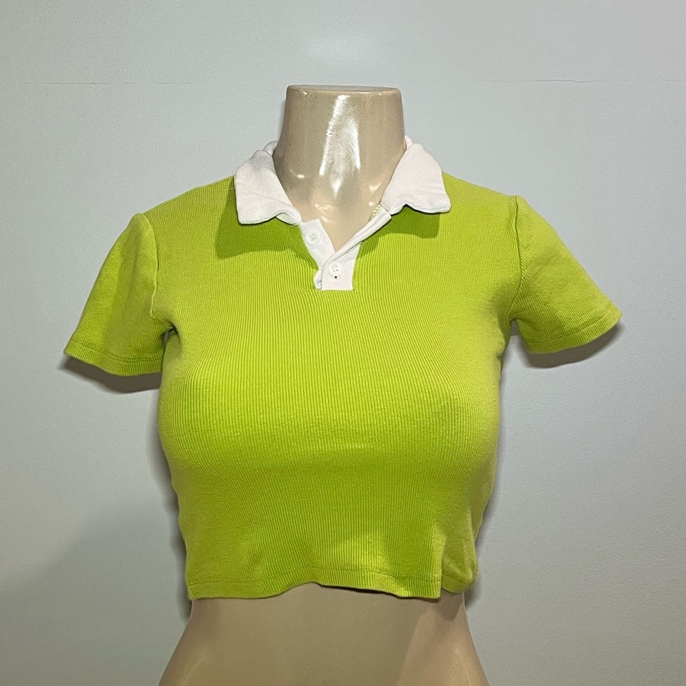 Forever 21 Bright Green Crop Top with White Collar